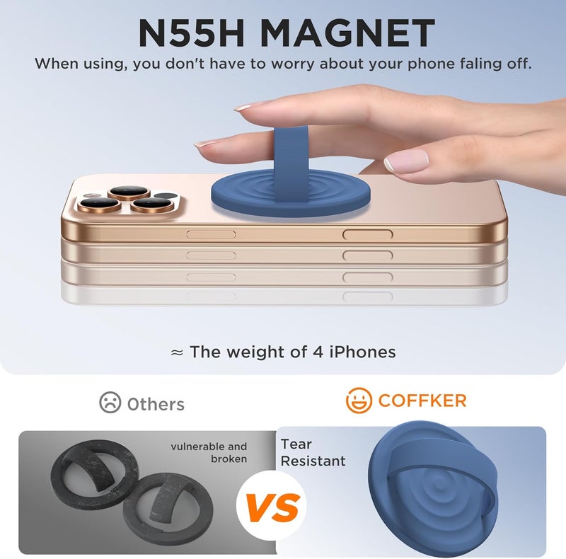 COFFKER Magnetic Phone Grip Ring Holder, Liquid Silicone Magnet Cell Phone Grip Finger Loop, Compatible with Magsafe, Back of Phone for iPhone 17/16/15/14/13/12 Series, Azure Blue - Image 5